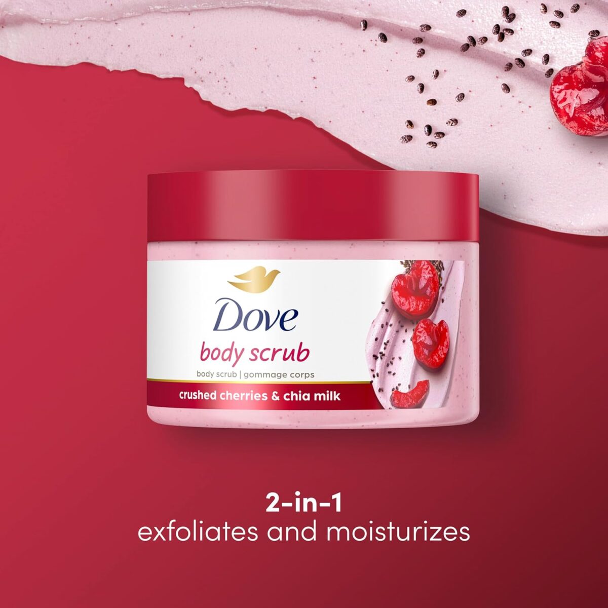 Dove Crushed Cherries & Chia Milk Body Scrub 280g - Image 3